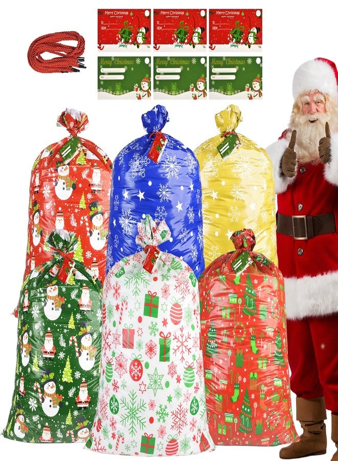 letesult 55" x 35" Extra Large Christmas Gift Bags, 6PCS Jumbo Christmas Themed Bags Holiday Gift Wrap Plastic Gifts Bag with Tag and String for Huge Big Gifts Presents Wrapping Bicycle Bike Gift Bag - Image 1